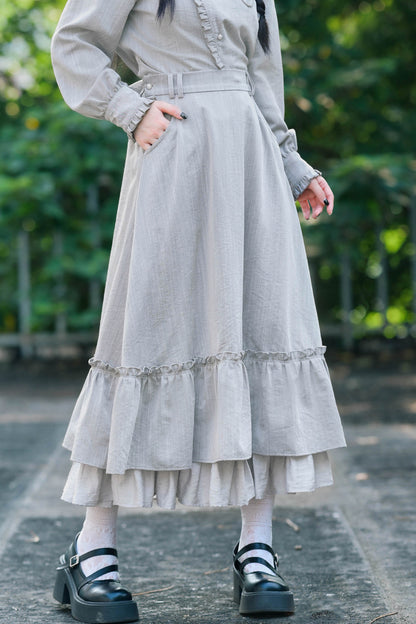 Deer Smoke Slanted Placket Shirt and Double Layer Skirt Set-Up