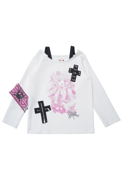 Cross-Decorated Armband Shoulder Strap T-Shirt
