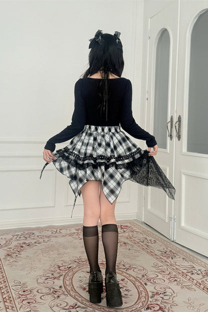 Dark Irregular Skirt Knit Top Set-Up