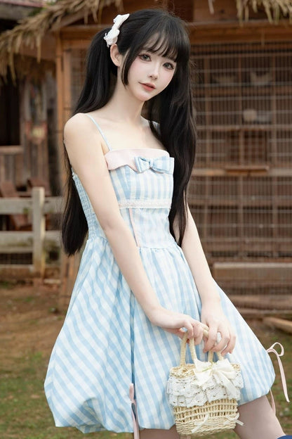 Sweet Plaid Ribbon Cami Dress & Cropped Jacket Set-Up