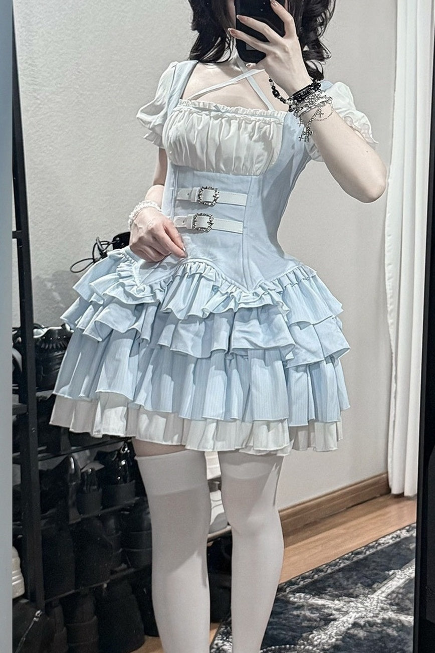 Cool Square Neck Four-Stage Dress