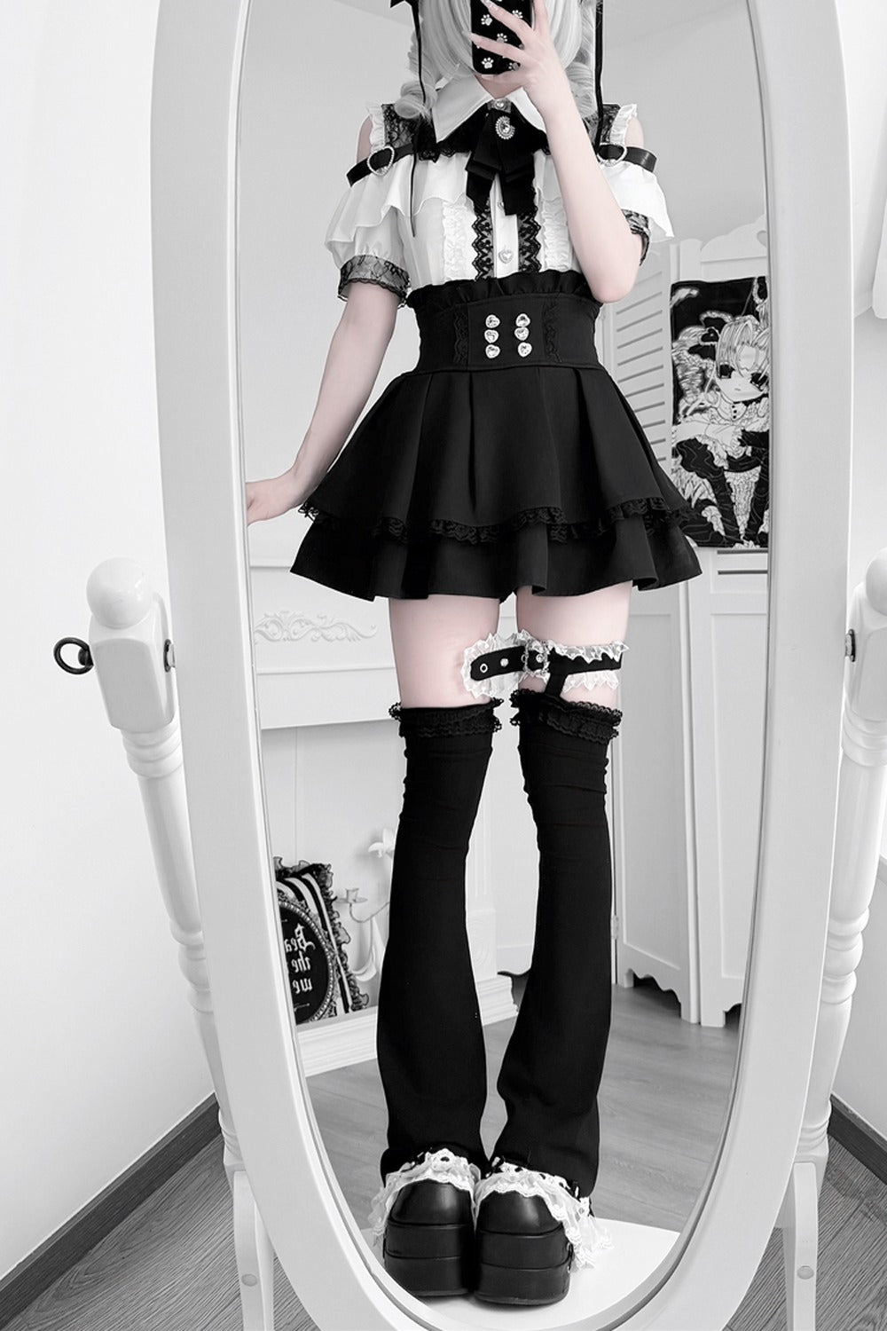 Cherry Short-Sleeve Shirt and Skirt Set-Up