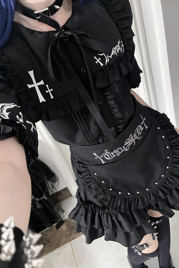 Jirai Kei Maid Dark-Cute Ruffle Set
