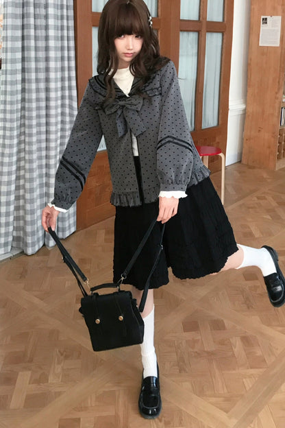 Gray Heart Dot Jacket and Skirt Set