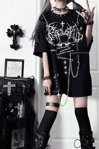 Broken Heart Sequel Zipper Loose T-shirt