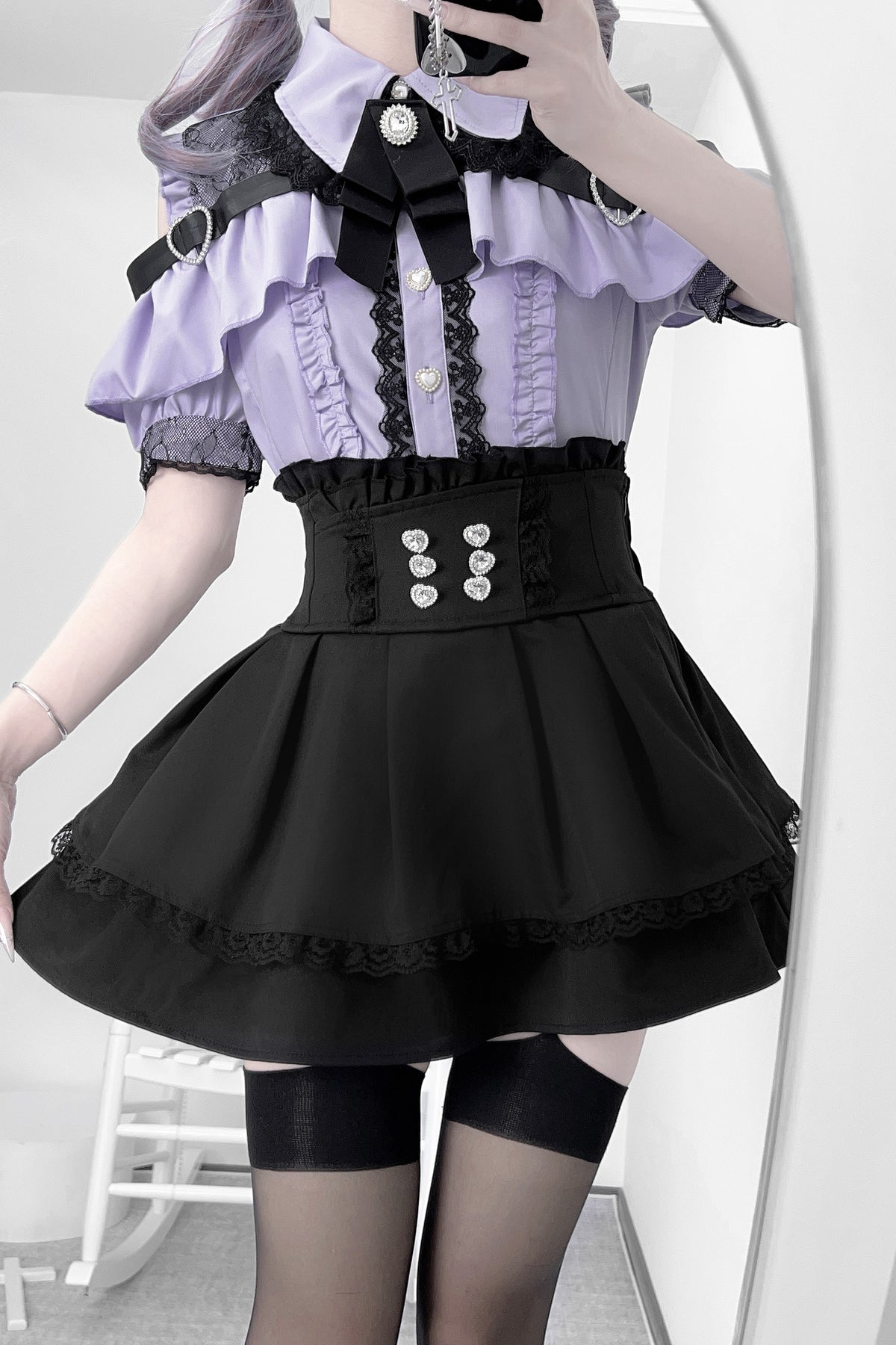 Cherry Short-Sleeve Shirt and Skirt Set-Up