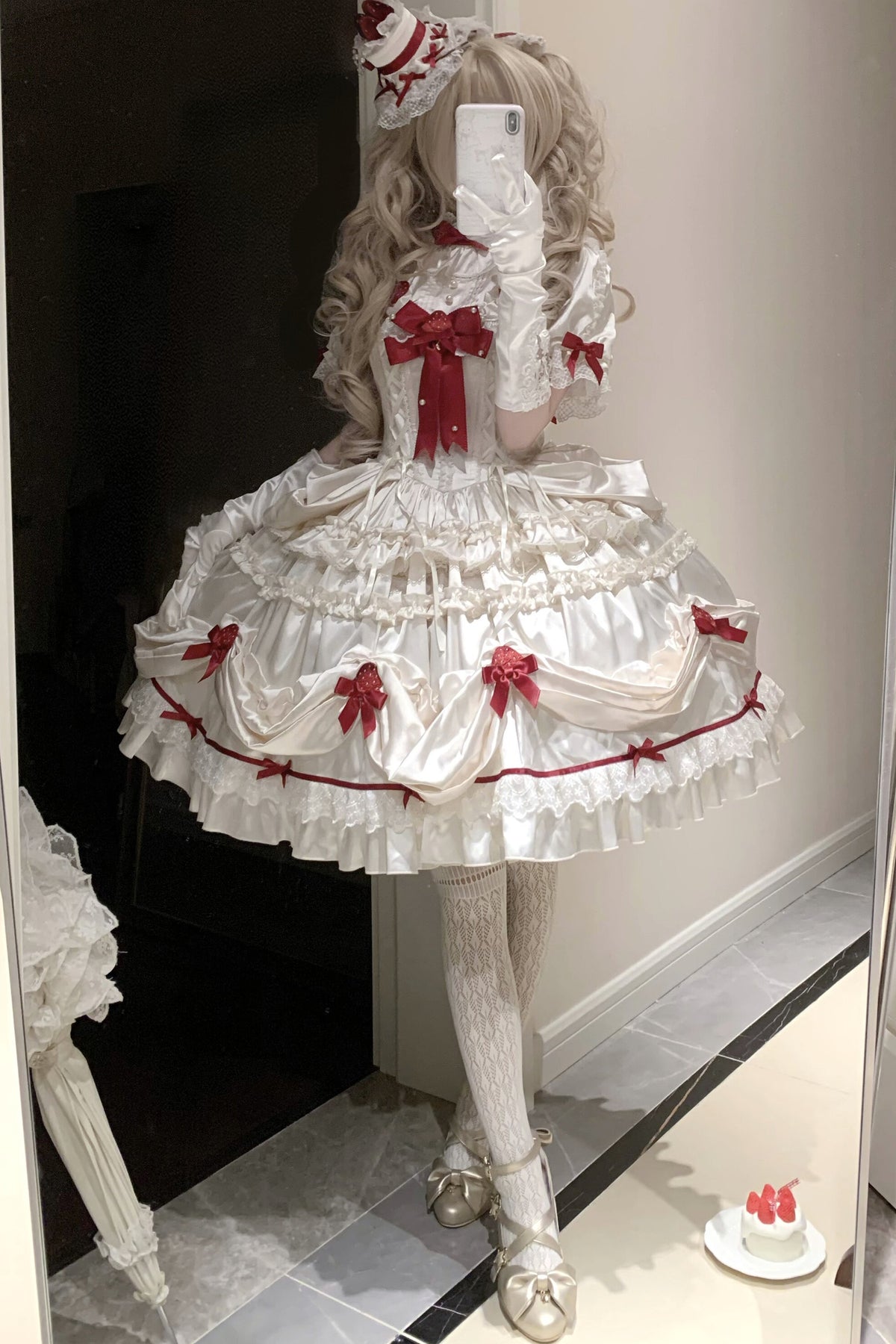 Strawberry Satin Embellished One-Piece Dress