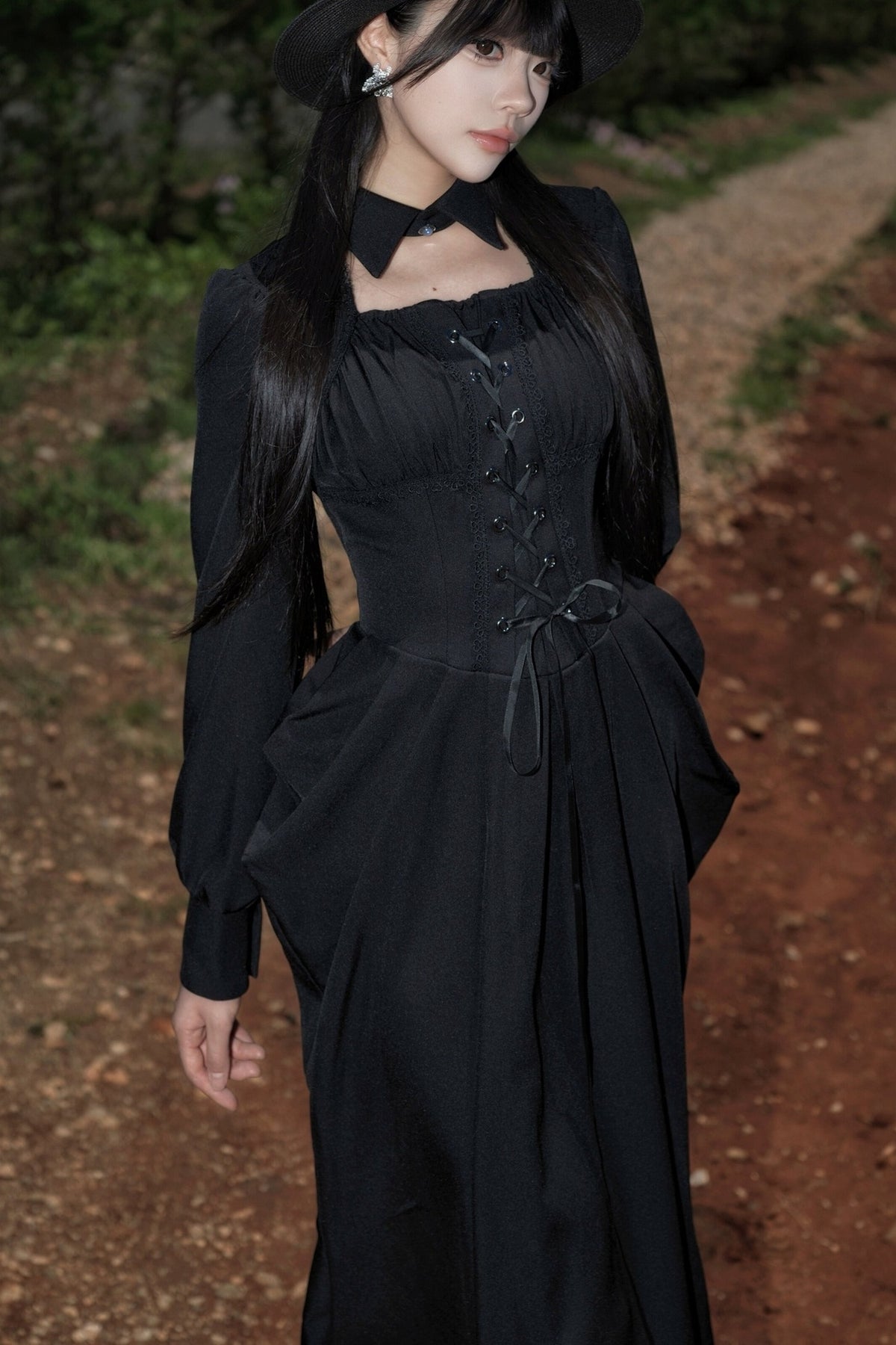 Black Cape Fishtail Long Dress