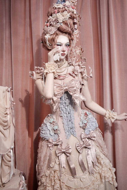 Strawberry Fishbone Corset Top With Necklace And Sleeves Set