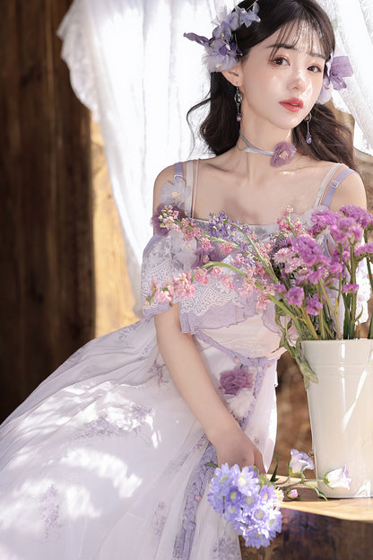 Wisteria Flower New Chinese Style Suspender Skirt and Top Set
