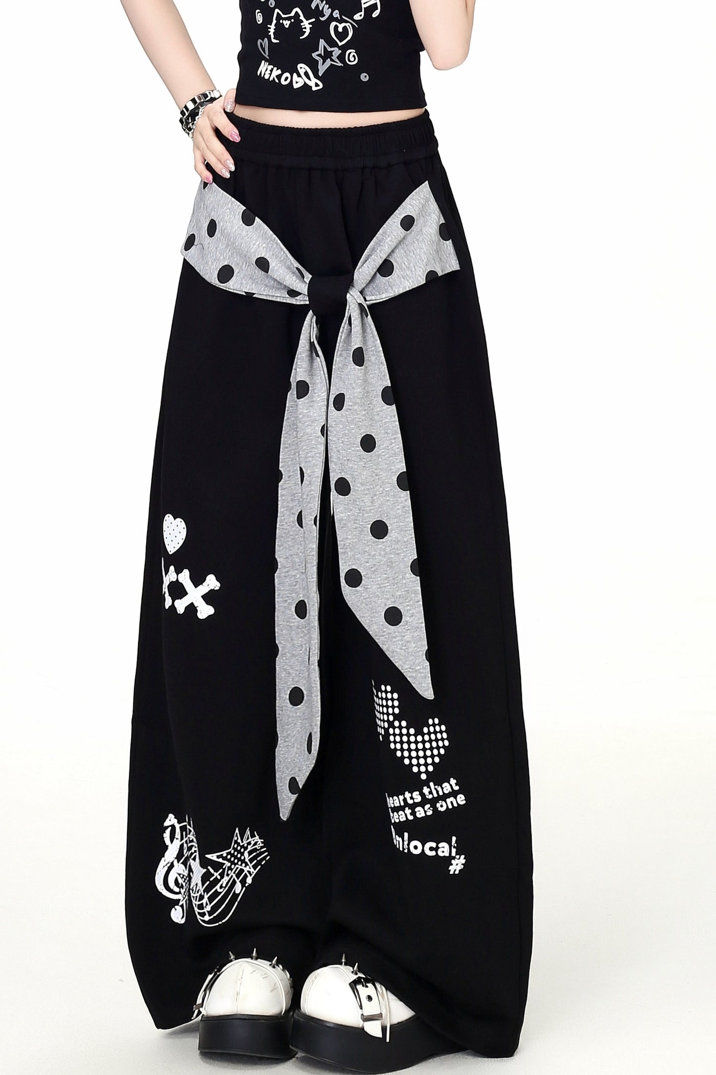 Subculture Music Note Print Wide-Leg Pants