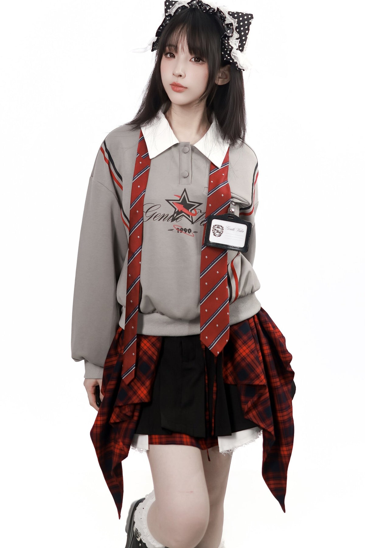 Gray Black Plaid Sweatshirt and Pants Set-Up