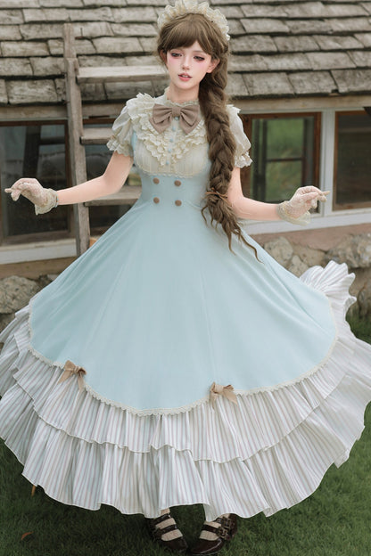 Lace Stand Collar Petal Hem Ruffle Dress