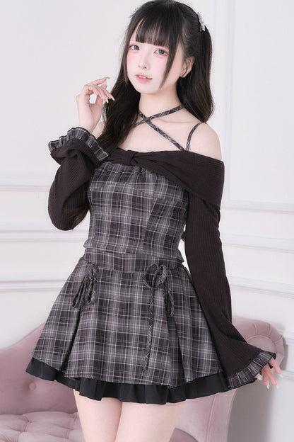 Top con lazo y hombros descubiertos estilo jirai kei + falda