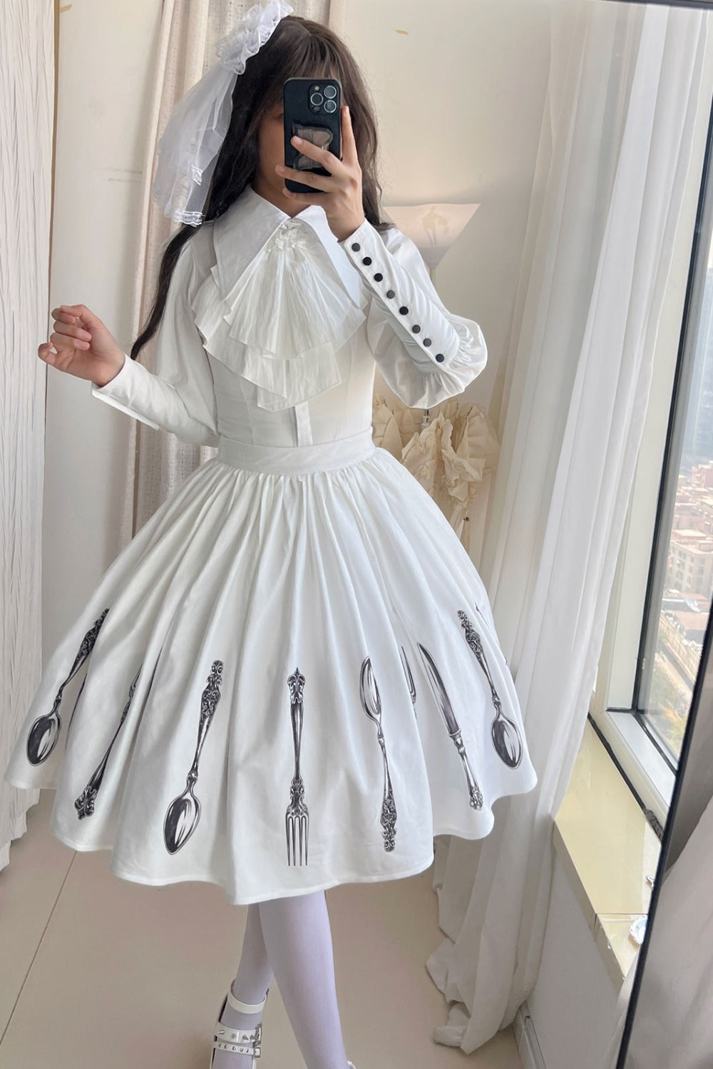 Silver Tableware Print Half-Length Skirt