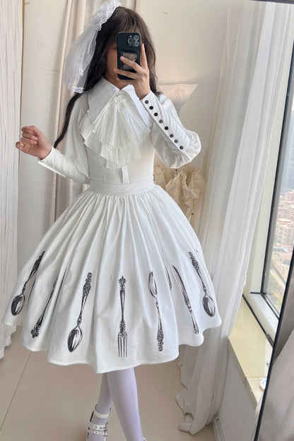 Silver Tableware Print Half-Length Skirt