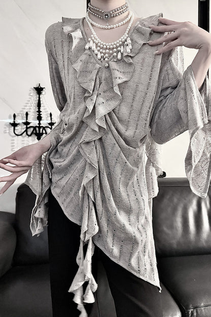 Ruffle V-Neck Lace Blouse