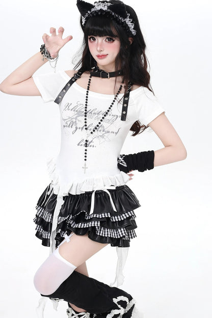 Heart Buckle Asymmetrical Dark Kawaii Top