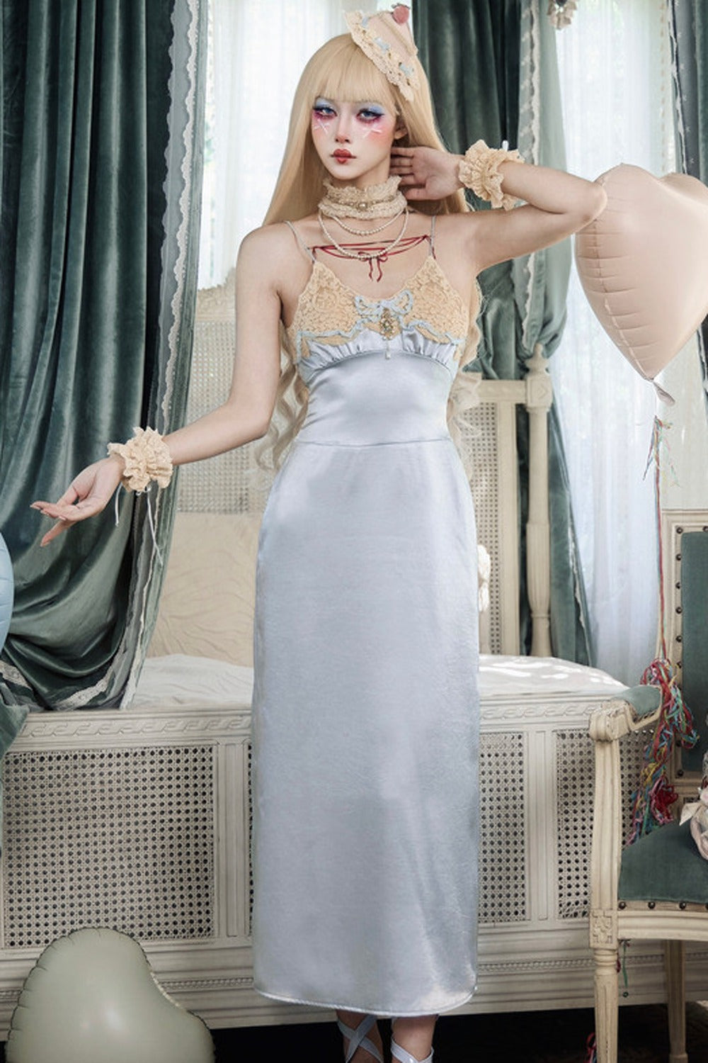 Milk Blue Bow Satin Slip Dress