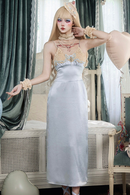 Milk Blue Bow Satin Slip Dress
