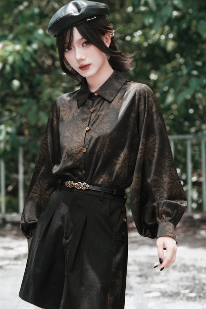 Mandala Lantern Sleeve Printed Shirt