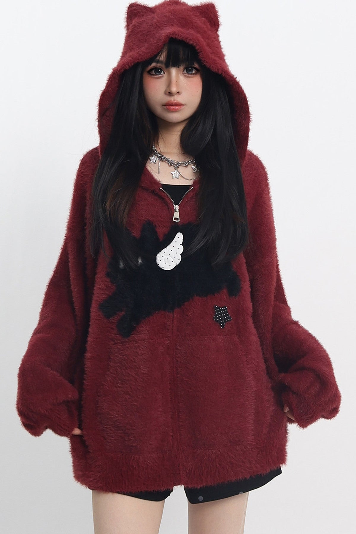 Cat Ear Hooded Knit Cardigan
