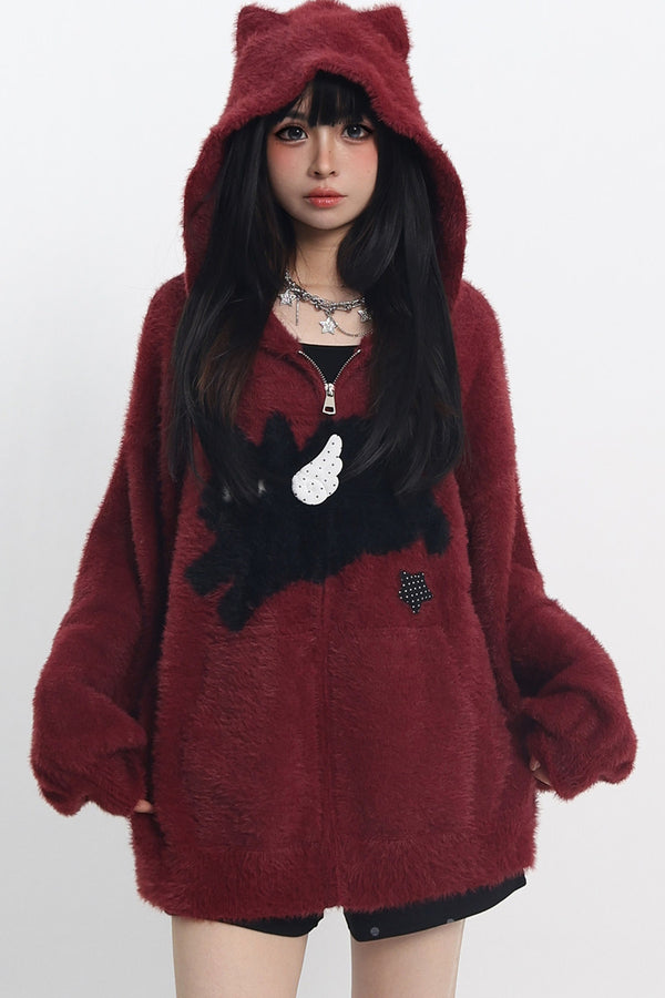 Cat Ear Hooded Knit Cardigan
