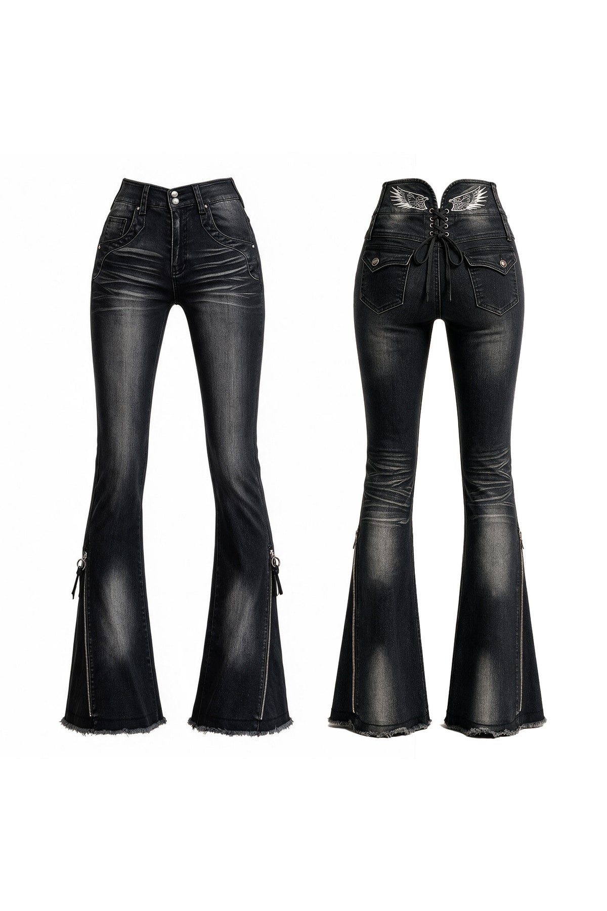 High Waist Angel Wing Flared Jeans