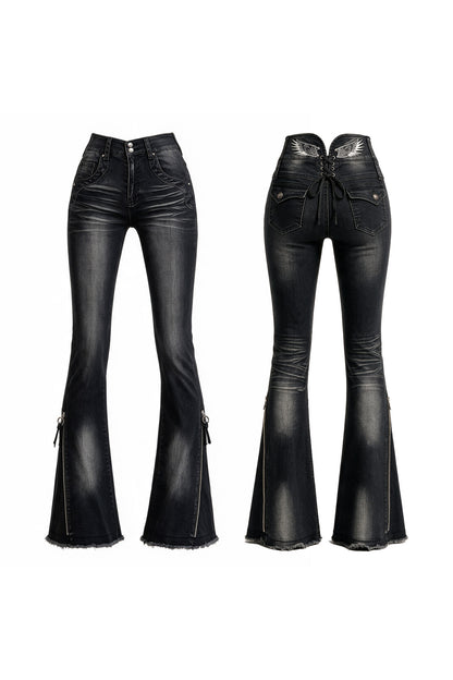 High Waist Angel Wing Flared Jeans