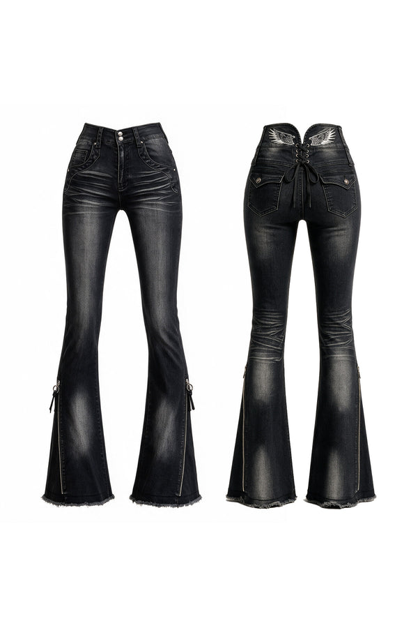High Waist Angel Wing Flared Jeans