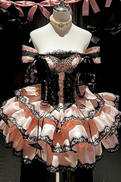 [Pre-order Item] Romantic Lace Mini Lolita Dress + Ribbon Train