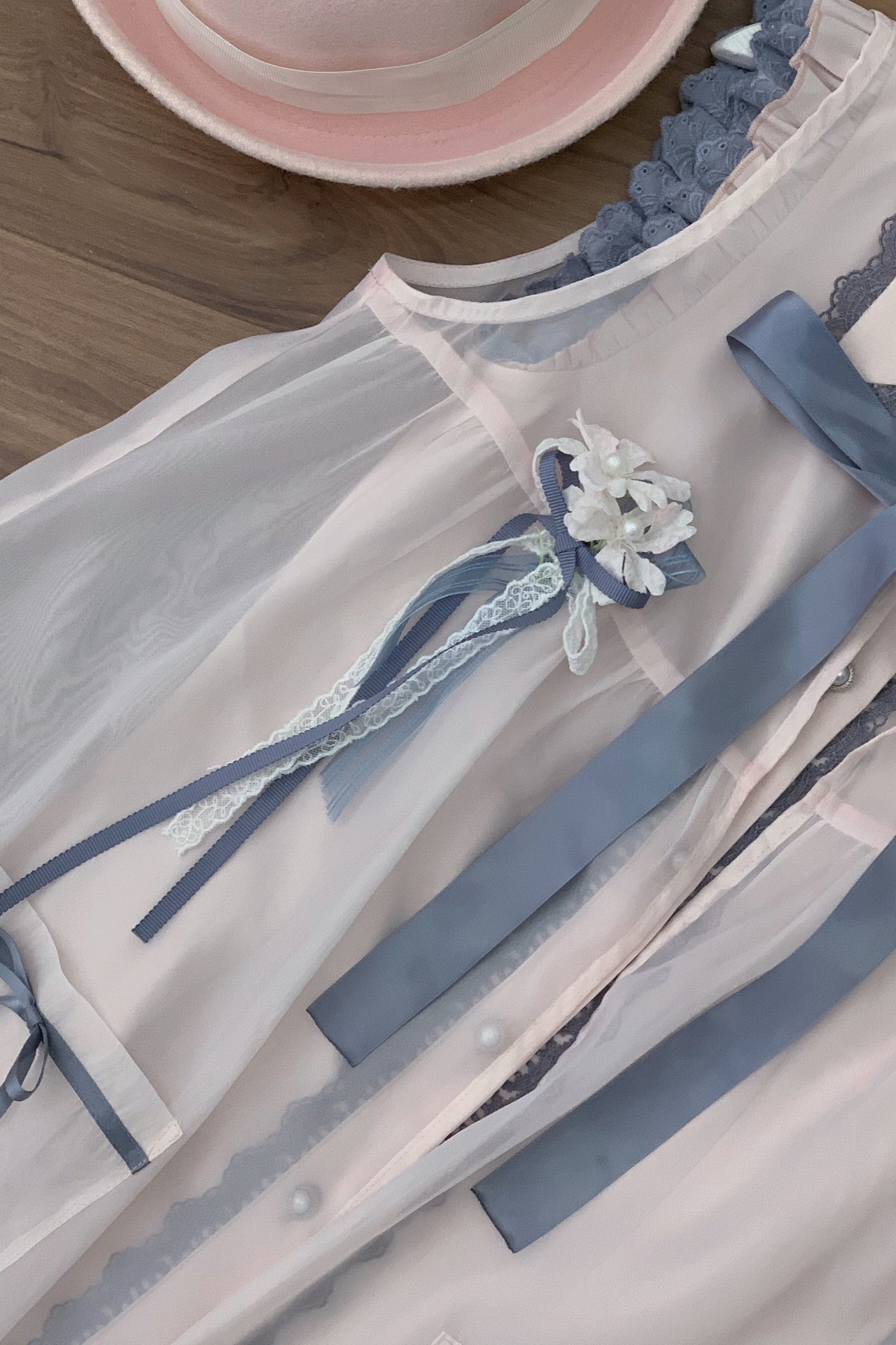 Chinese-Style Pink Blue Sleeveless Dress Set-Up