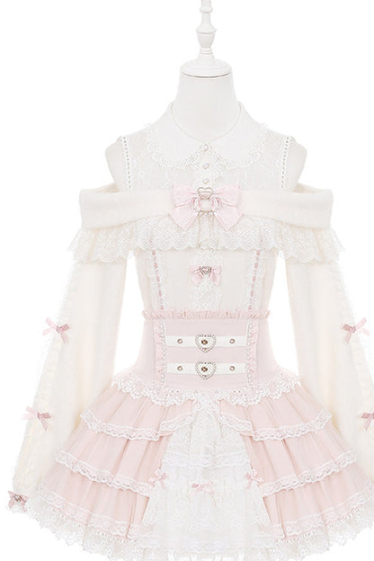 Style Lace Plush Off-Shoulder Sweater With Skirt and Top Set-Up
