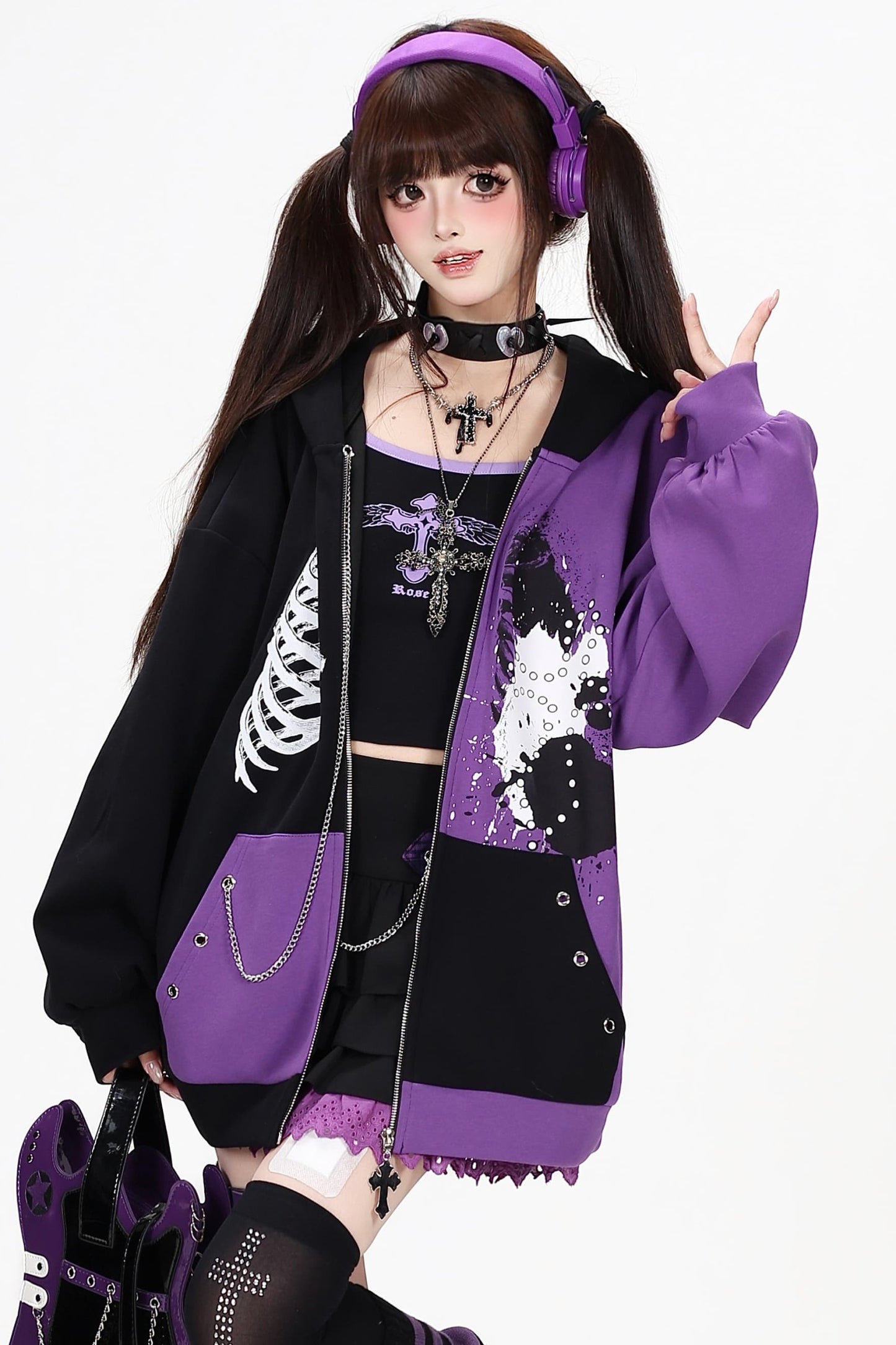 Subkultur-Punk-Kapuzenjacke mit Farbblock-Design