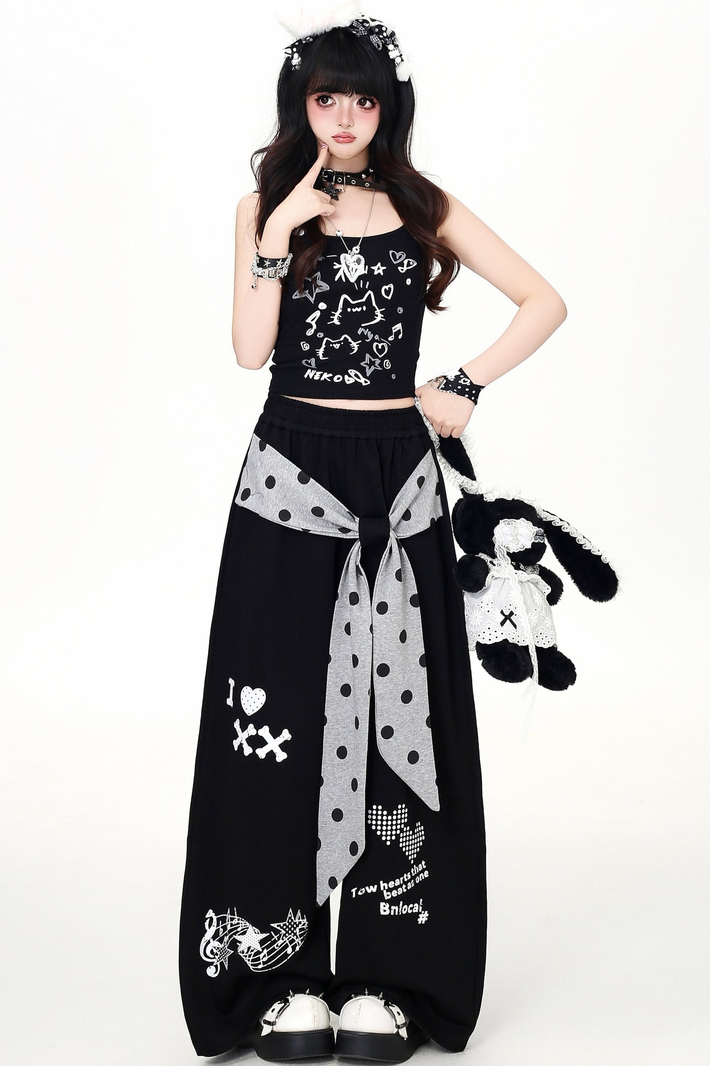 Subculture Music Note Print Wide-Leg Pants