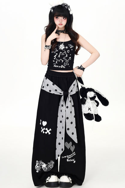 Subculture Music Note Print Wide-Leg Pants