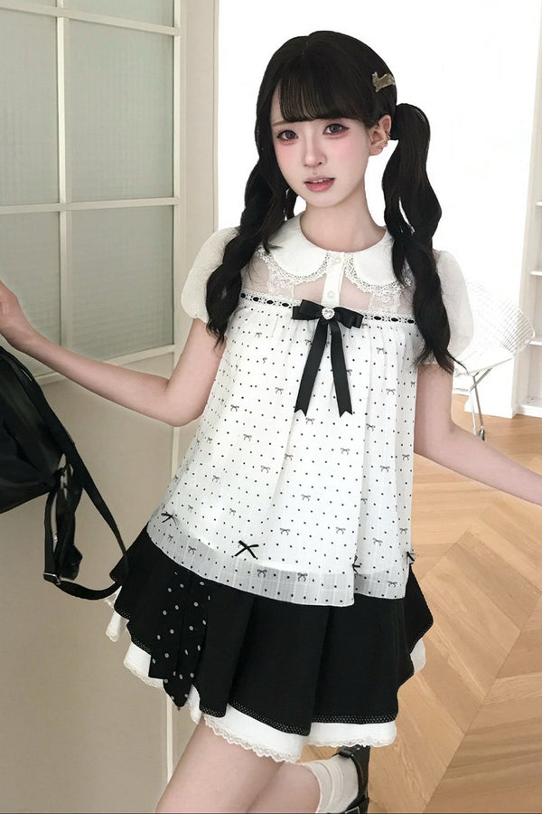 Holiday Polka Dot Blouse and Skirt Set-Up