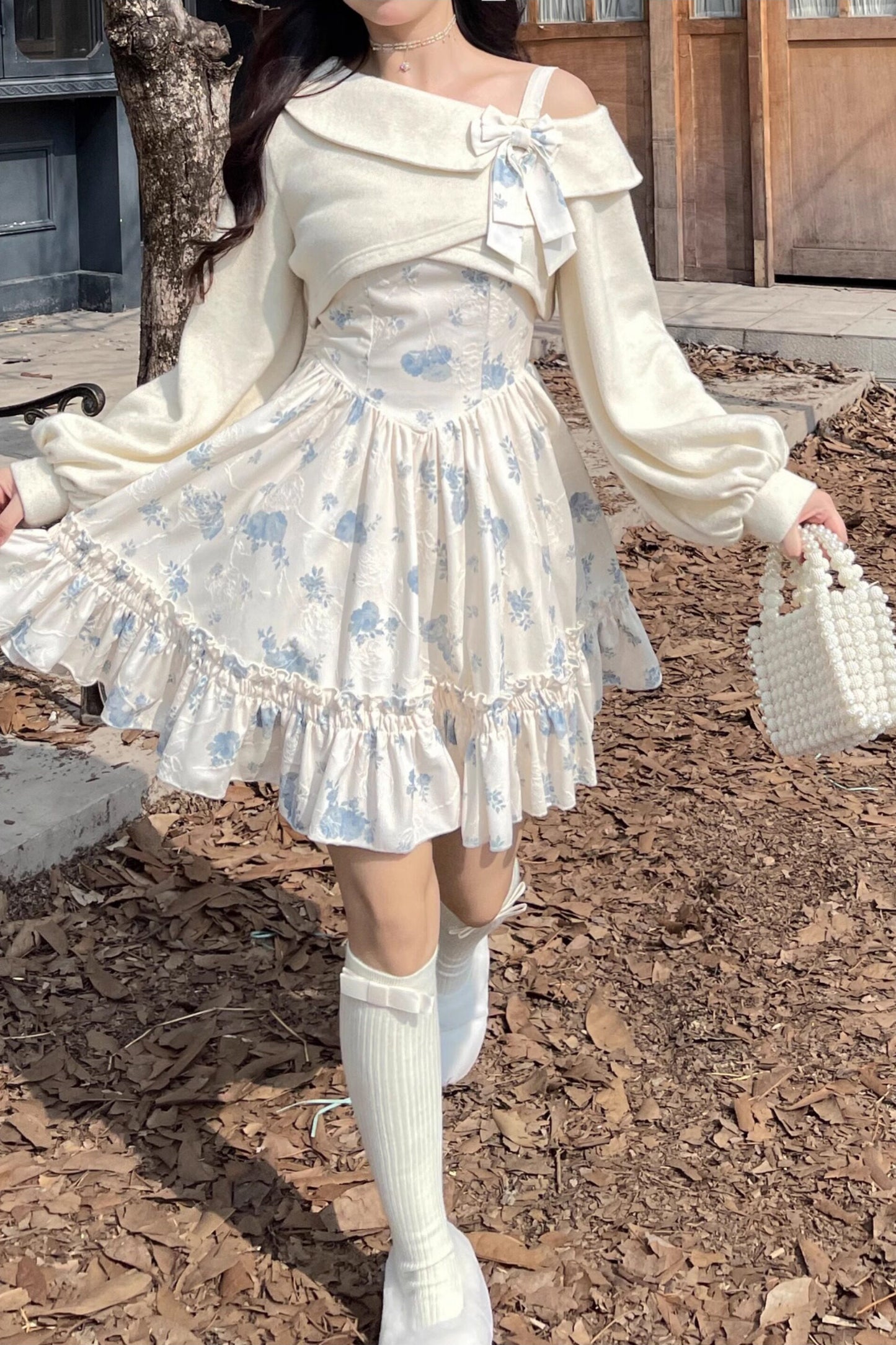 フローラルコーデュロイサスペンダードレスセット