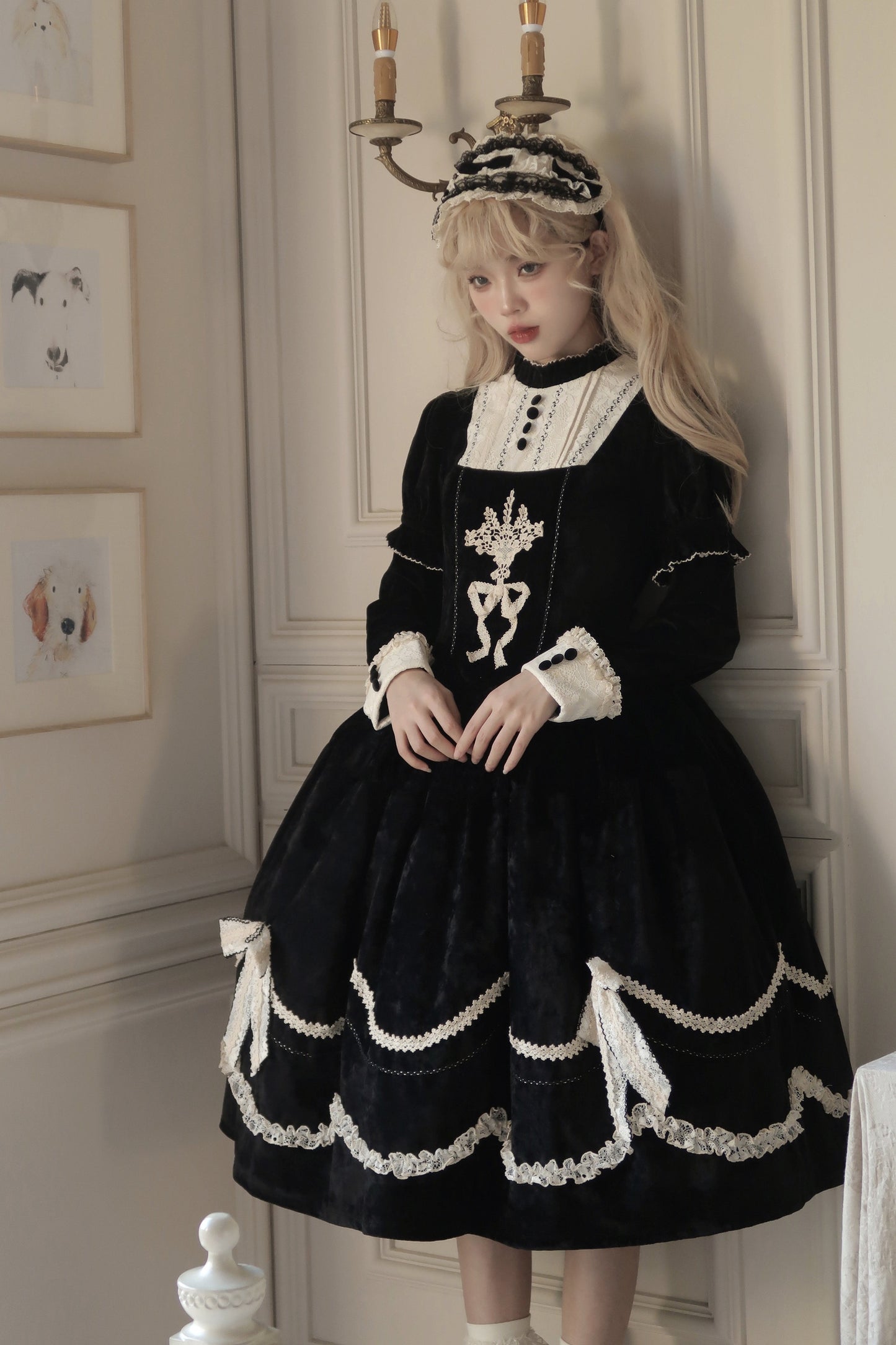 Pfingstrosen-Träumerei Samt-Lolita-Kleid