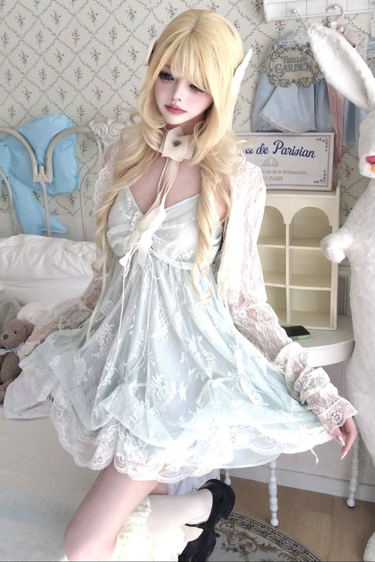Lace-Sleeve Top & Cami Dress Set-Up