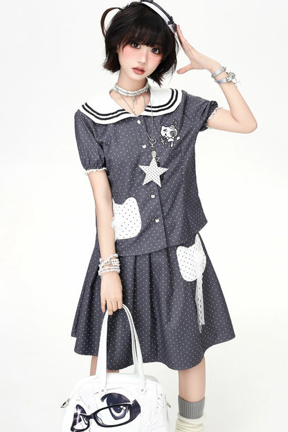 Polka Dot Cat Sailor Set