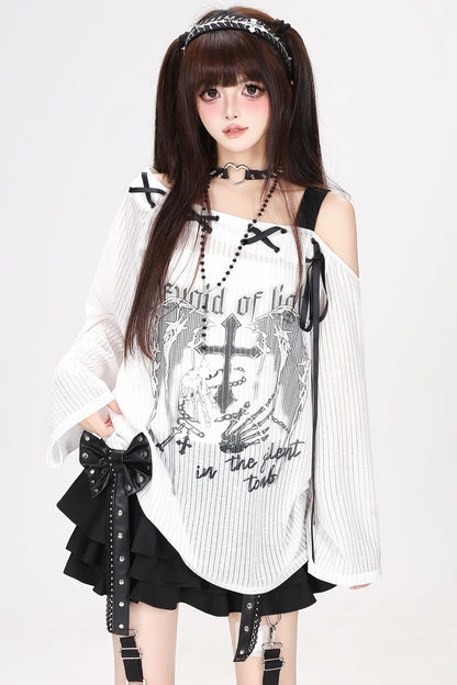 Loose Off-Shoulder Tie Long-Sleeve Cover-Up