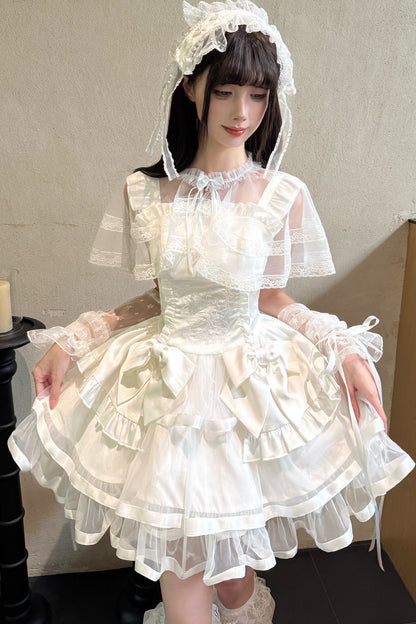 Detachable Shawl Satin Bow Cake Dress