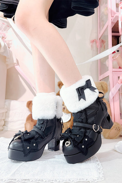 Bow Furry High-Heel Boots