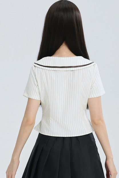 Striped Navy Collar Star Button Blouse