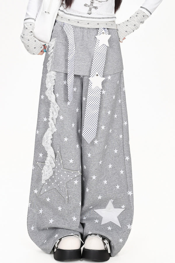 Star Patch Layered-Look Pants