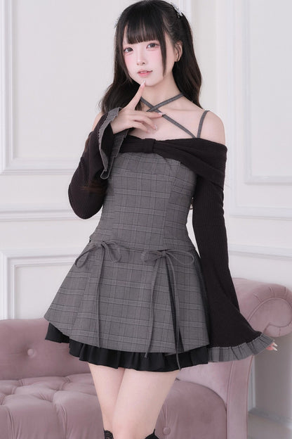Top con lazo y hombros descubiertos estilo jirai kei + falda