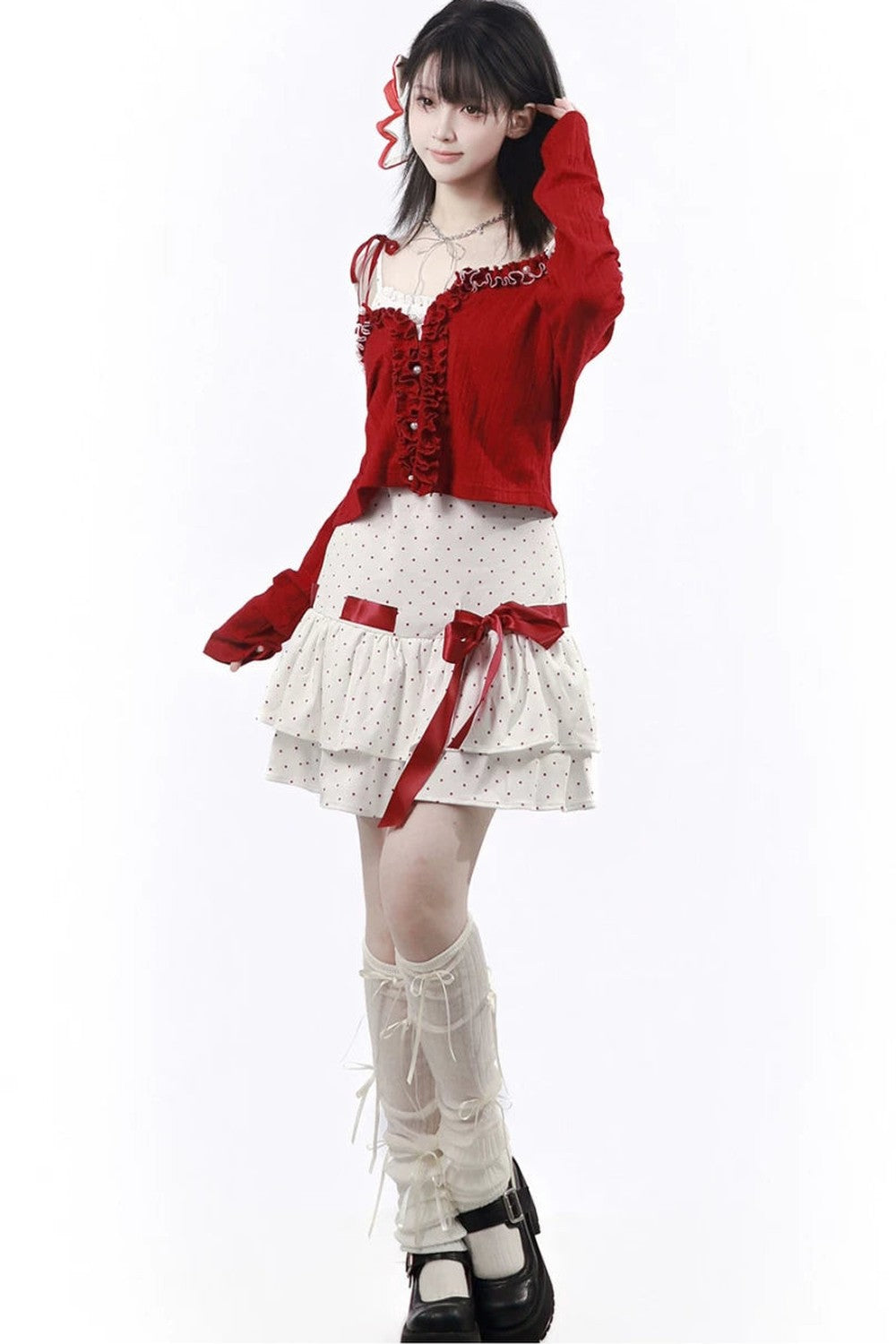 Sugar Berry Dot Knit Dress + Cardigan