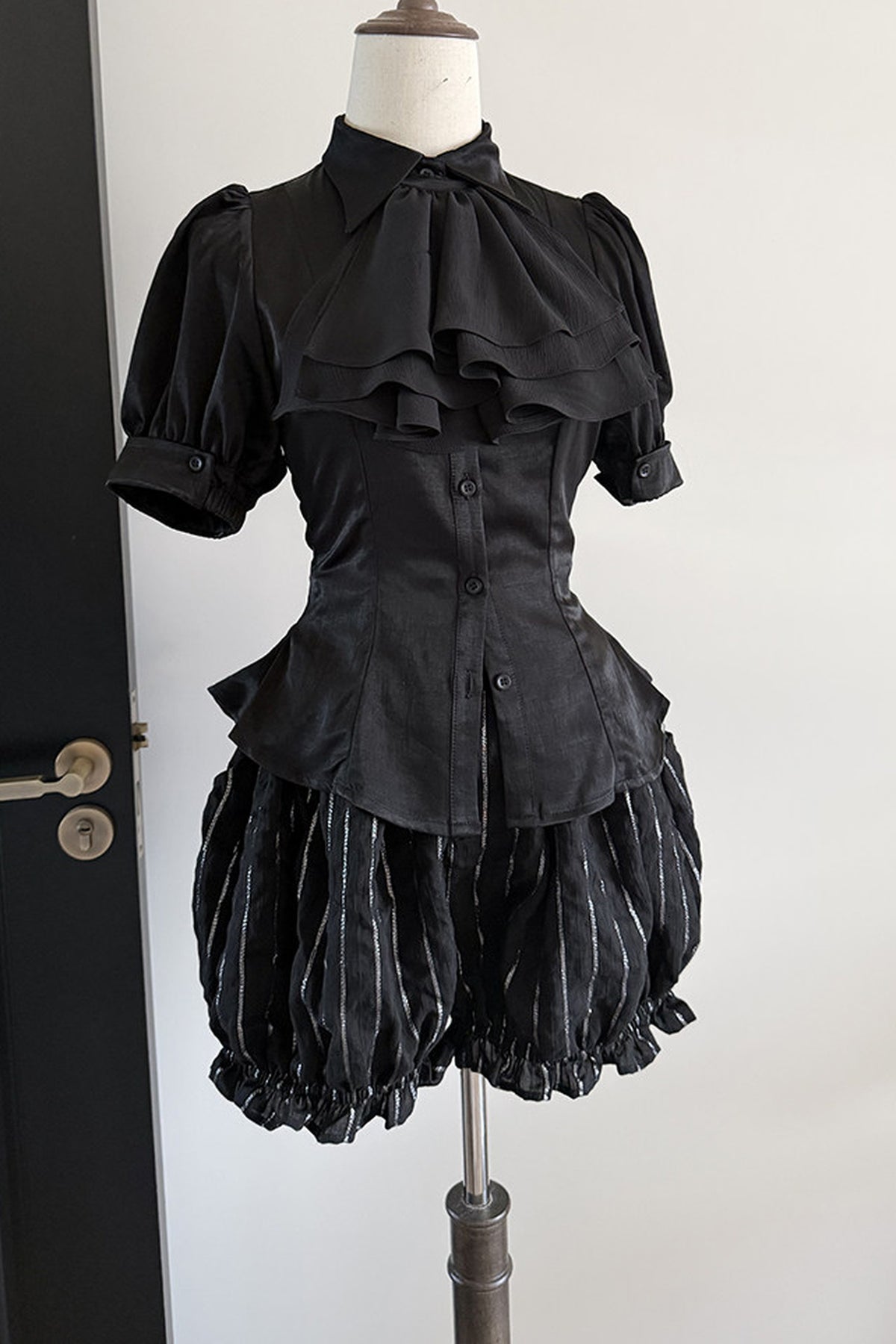 Gothic Striped Ruffle Short-Sleeve Shirt