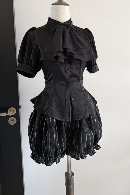 Gothic Striped Ruffle Short-Sleeve Shirt